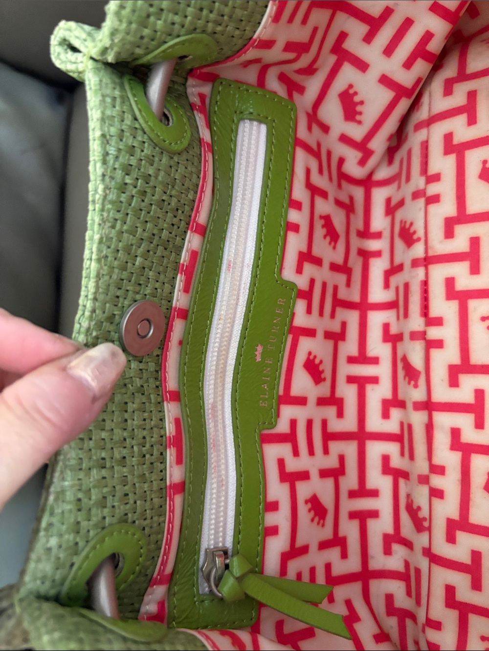 Elaine Turner Lime Green Woven Shoulder Tote with Wristlet - Picture 9 of 16